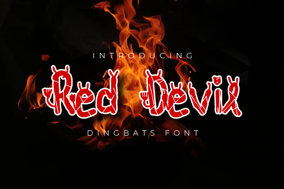 Red Devil Display Font with Horns and Tail Ornaments